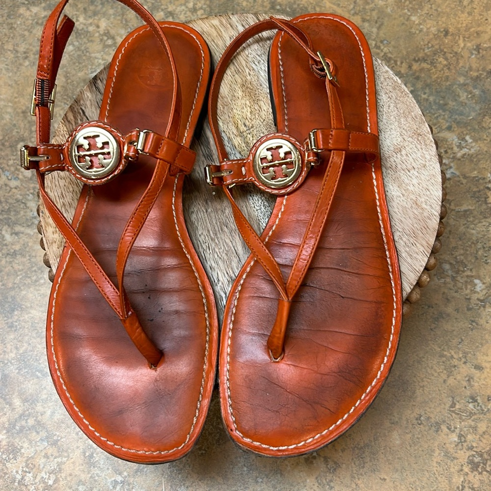 Tory Burch Burnt Orange Leather Sandals